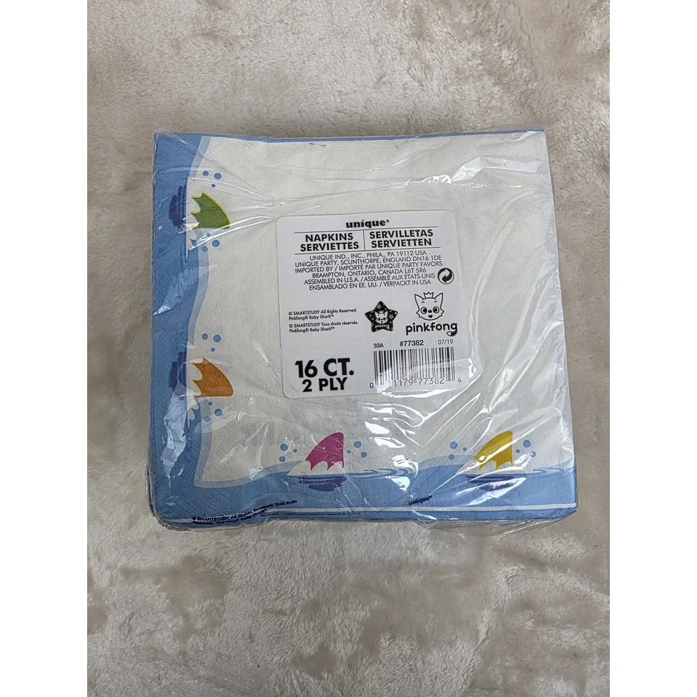 NEW Unopened‎ Baby Shark Napkins Party Birthday Theme 16 Count 2 Ply x7